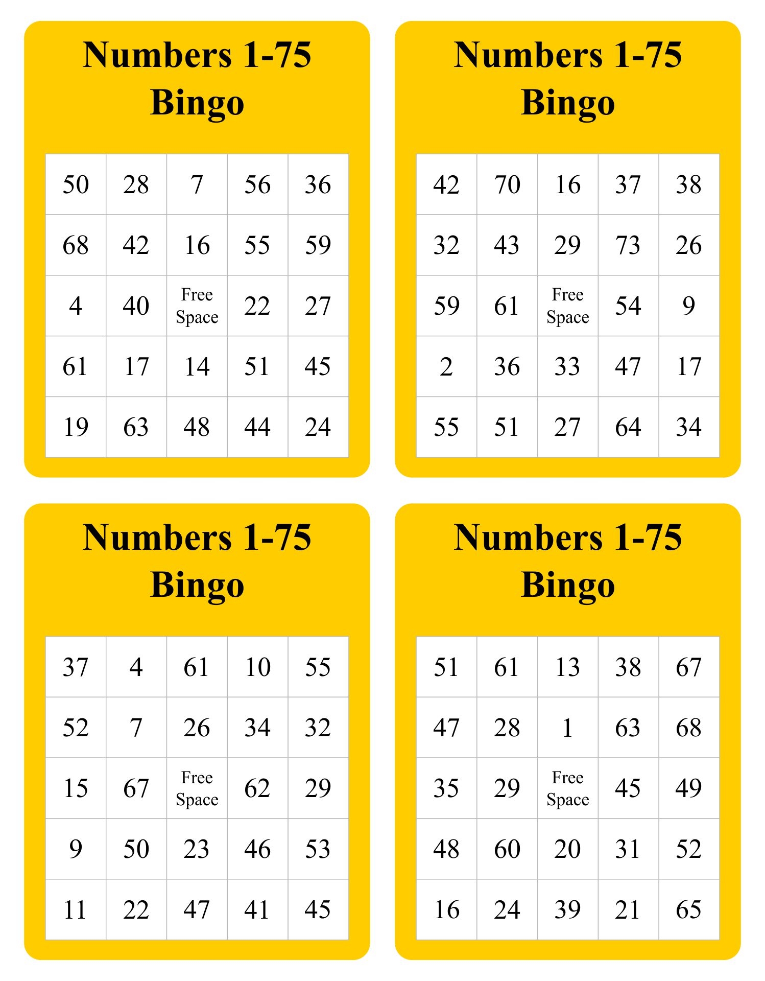 printable bingo numbers 1 75 printable bingo numbers 1 75