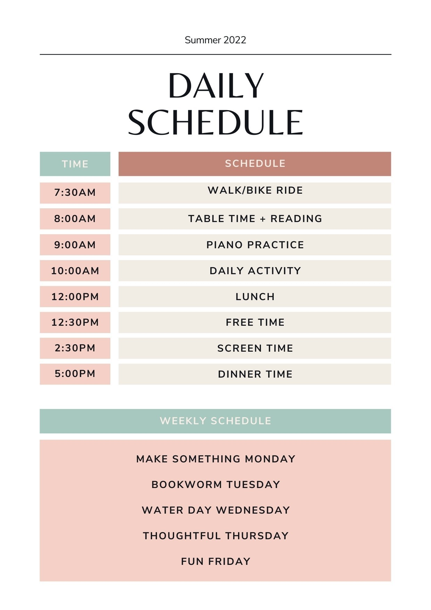 1 Daily Summer Activities And Chore Chart Printable