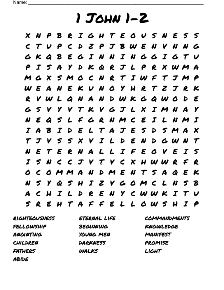 1 John 1 2 Word Search WordMint