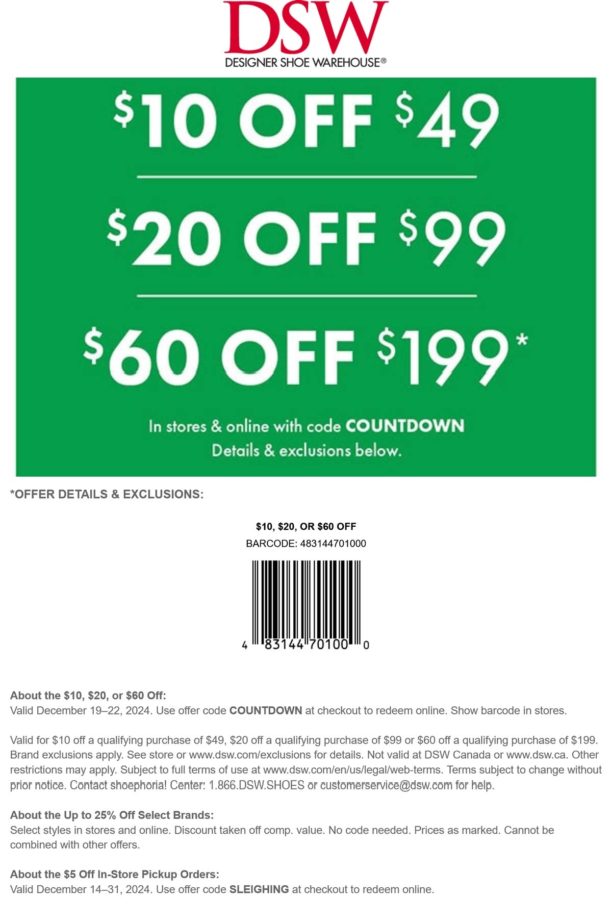  10 60 Off 49 At DSW Or Online Via Promo Code COUNTDOWN dsw 