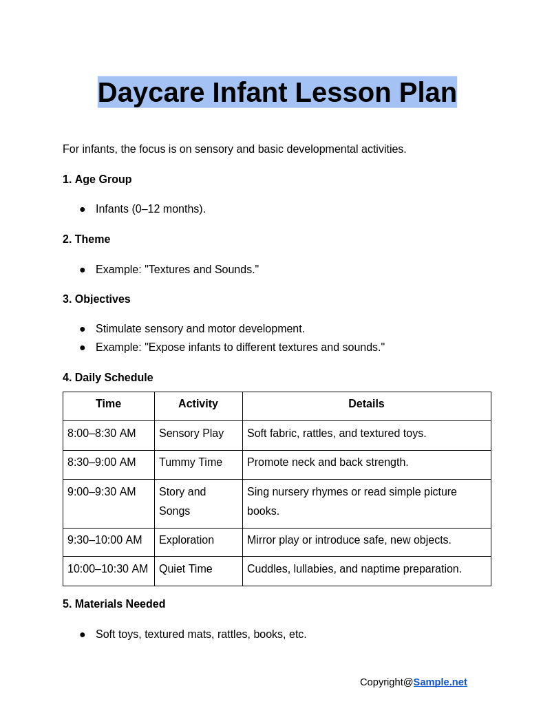 10 FREE Daycare Lesson Plan Samples To Download