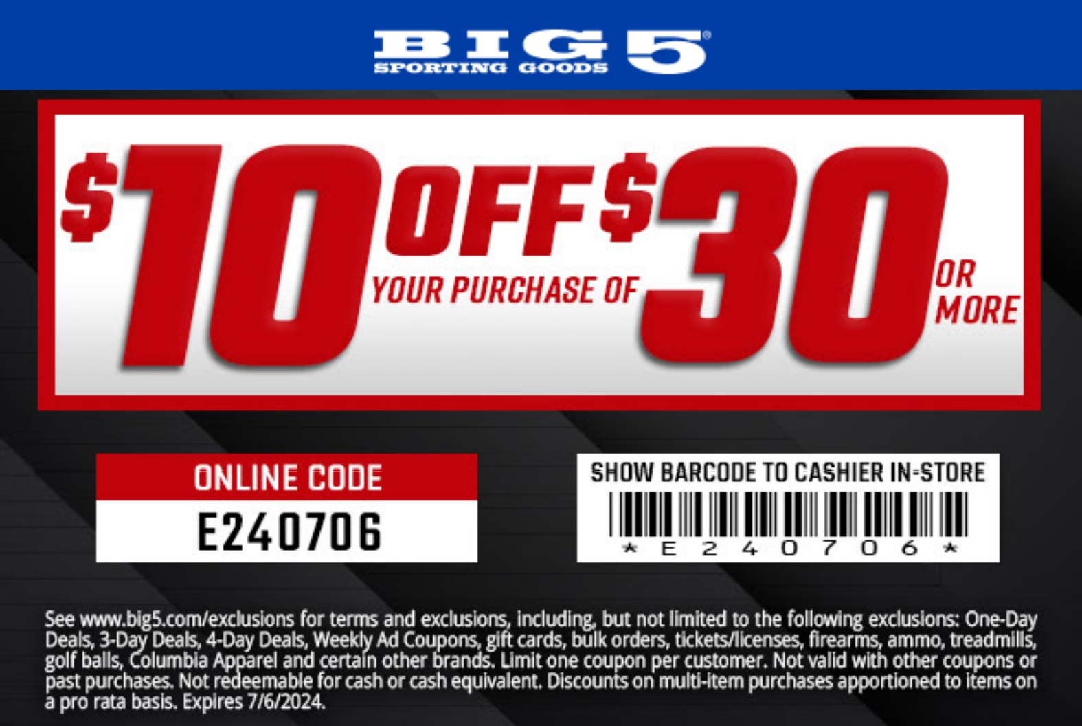  10 Off 30 Today At Big 5 Sporting Goods Or Online Via Promo 