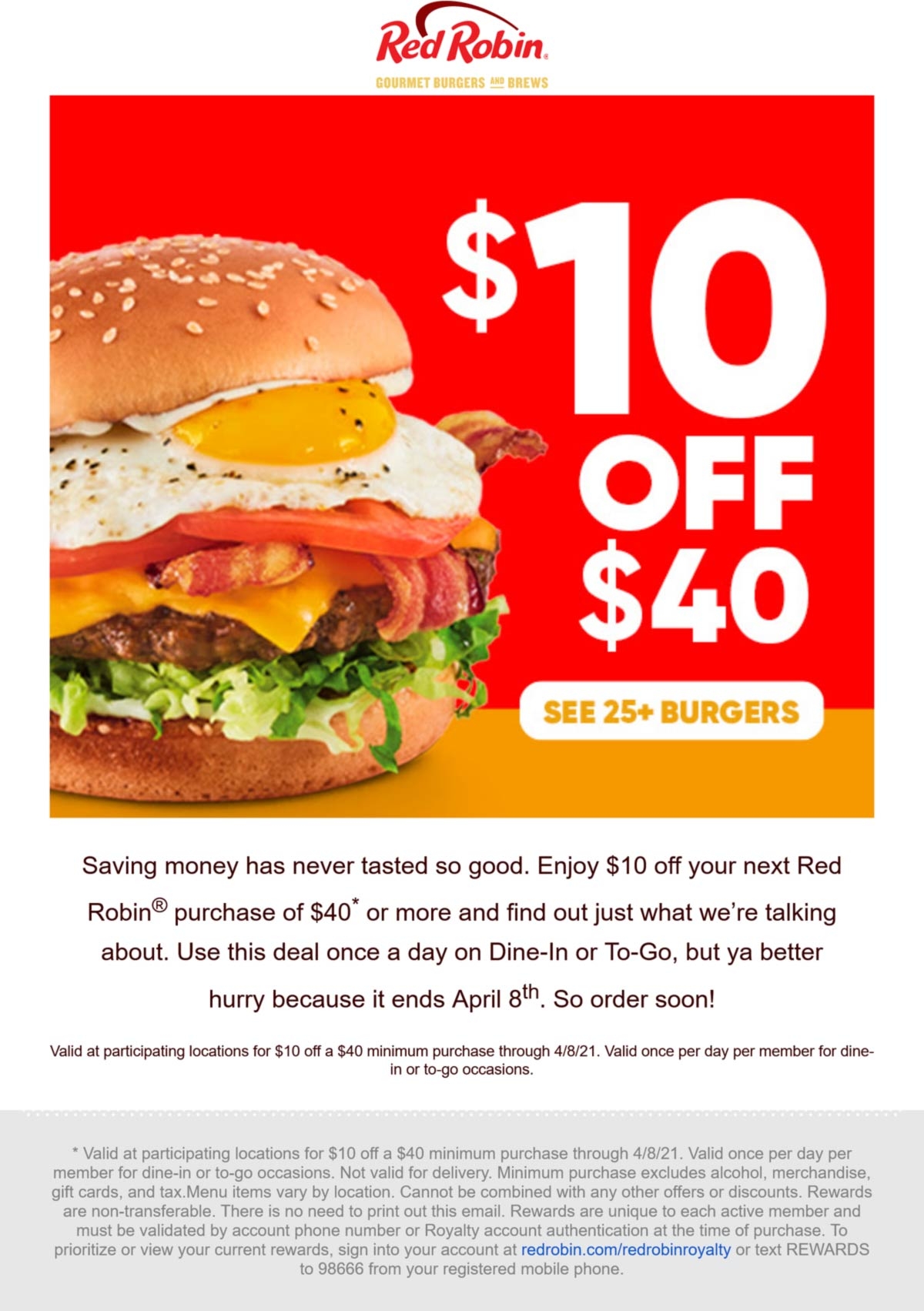  10 Off 40 At Red Robin Restaurants Red Robin August 2025 Coupons Promo Codes U0026 Deals 