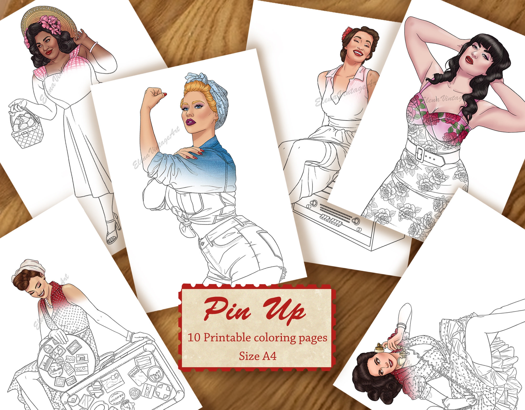10 Pin Up Coloring Pages adult Coloring Book Pin Up Printable Instant Download Pdf Coloring Page Pin Up Coloring Page Etsy
