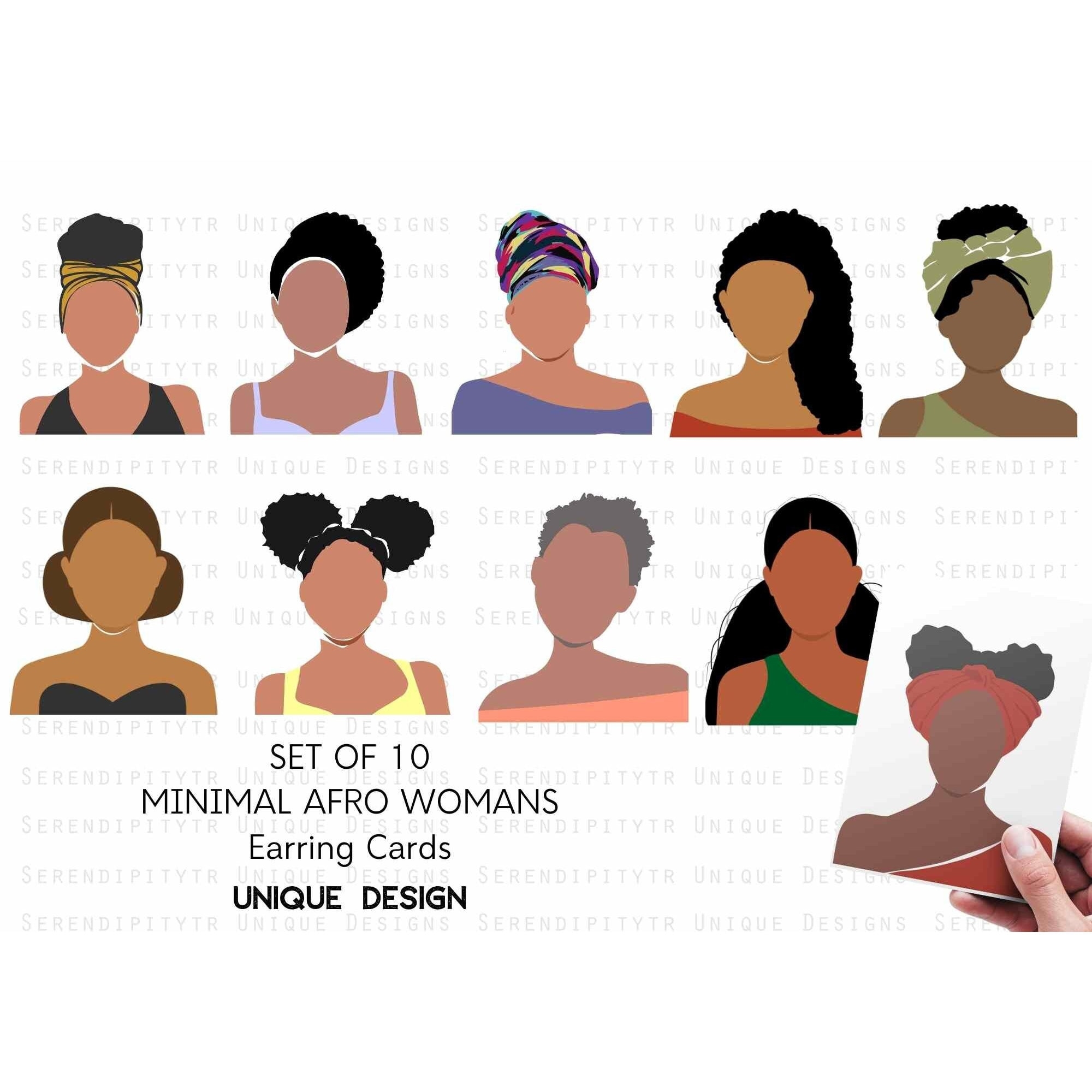 10 Printable Earring Cards custom Jewelry Display Card Editable Template Earring Display Card Earring Tags digital minimal afro Woman Etsy