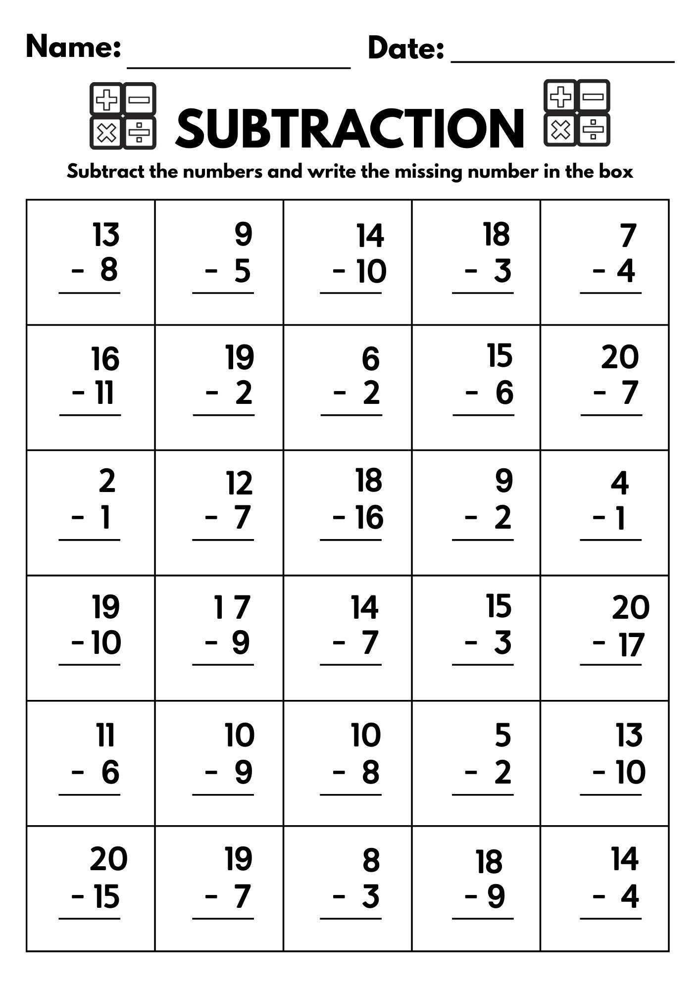 10 Printable Subtraction Fill In The Blanks Worksheets Numbers 1 Worksheets Library