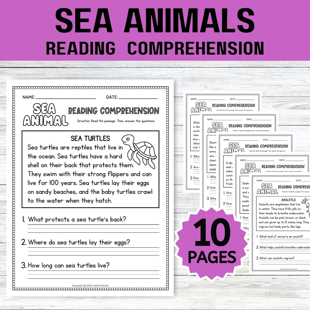 10 Sea Animal Reading Comprehension Worksheets 1st Grade Reading 