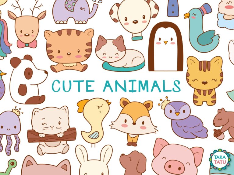 100 Cute Animals Clipart Kawaii Animals Digital Image Printable Animal Doodles For Craft Projects Clipart For Kids Pets And Woodland Etsy