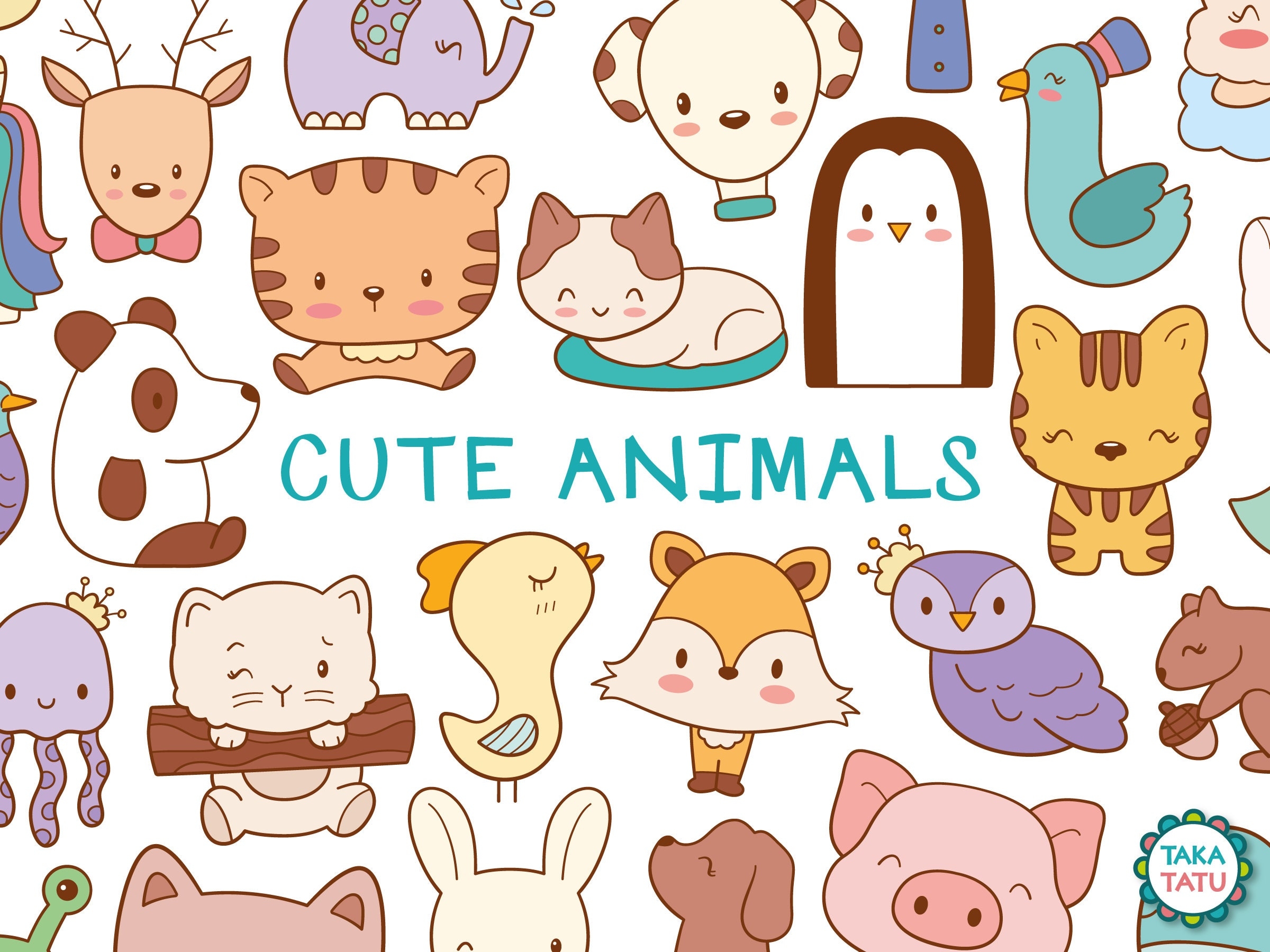 100 Cute Animals Clipart Kawaii Animals Digital Image Printable Animal Doodles For Craft Projects Clipart For Kids Pets And Woodland Etsy
