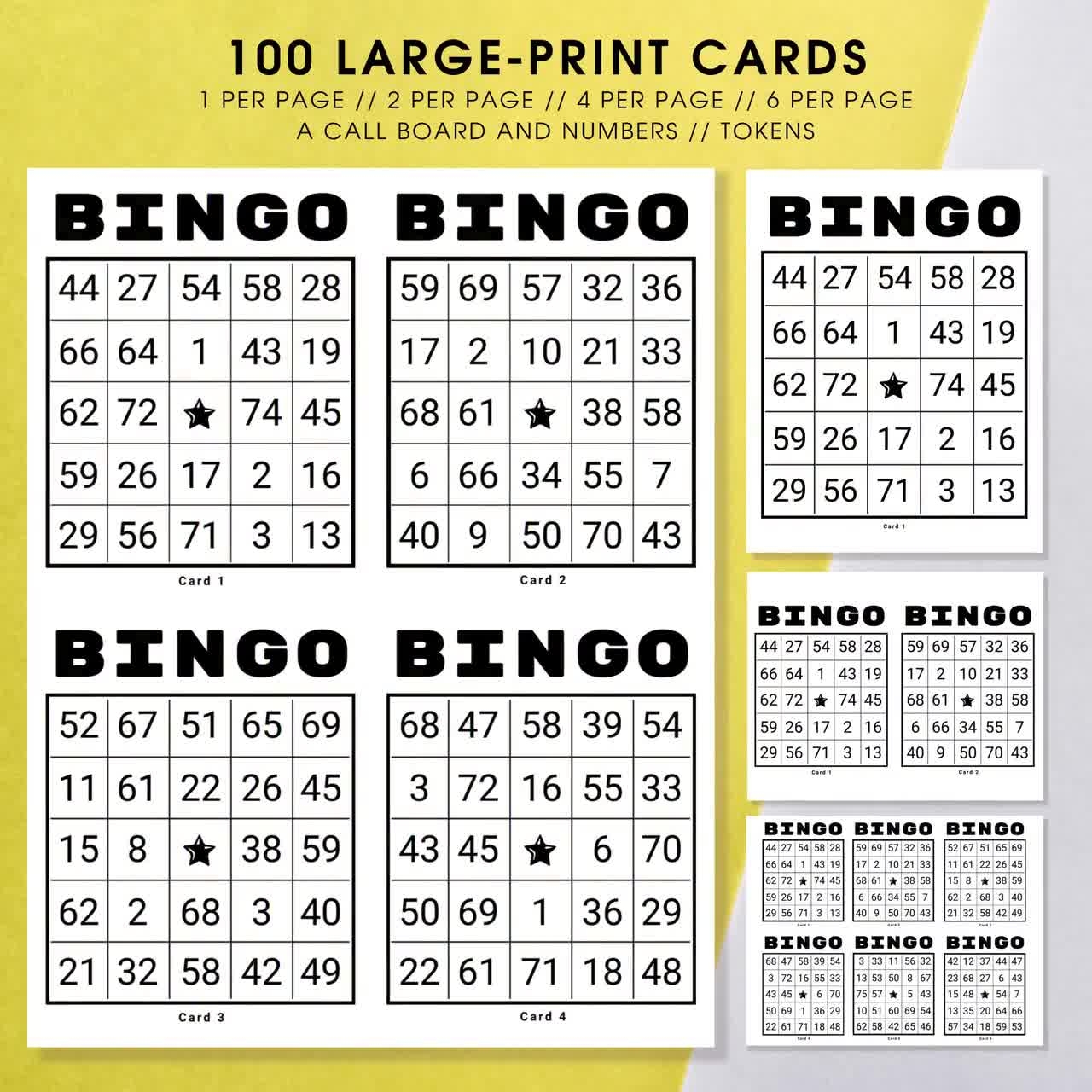100 Unique Random Bingo Cards PDF Download 1 2 4 6 Per Page Large Print Instant Download Family Party Game Set Black And White