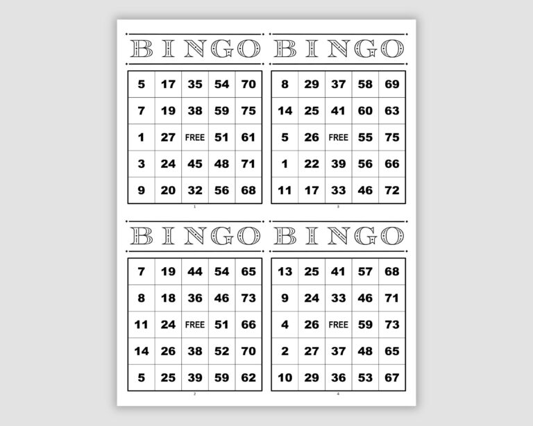 1000 Bingo Cards Pdf Download 4 Per Page Instant Printable Fun Party Game Black Etsy