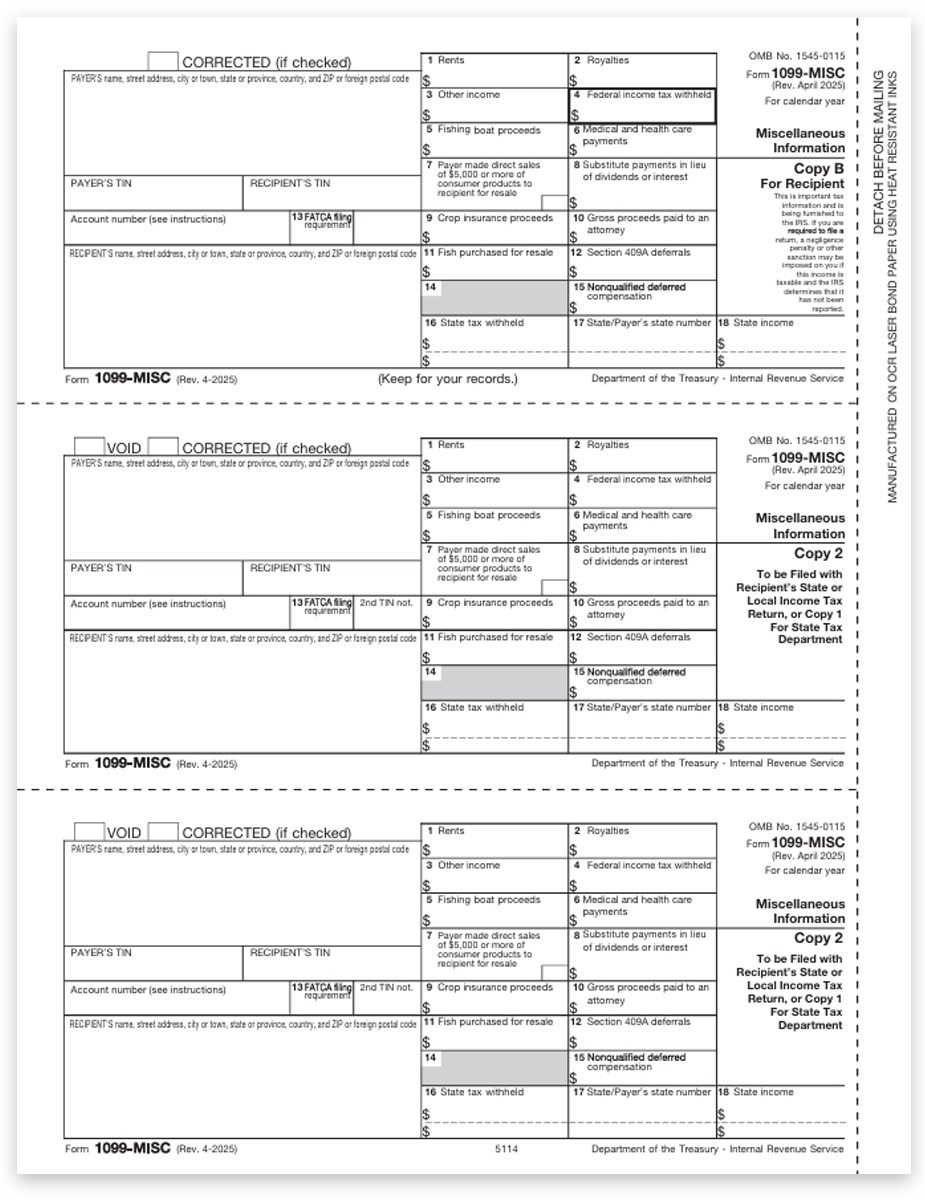 1099 MISC Form 3up For Recipient