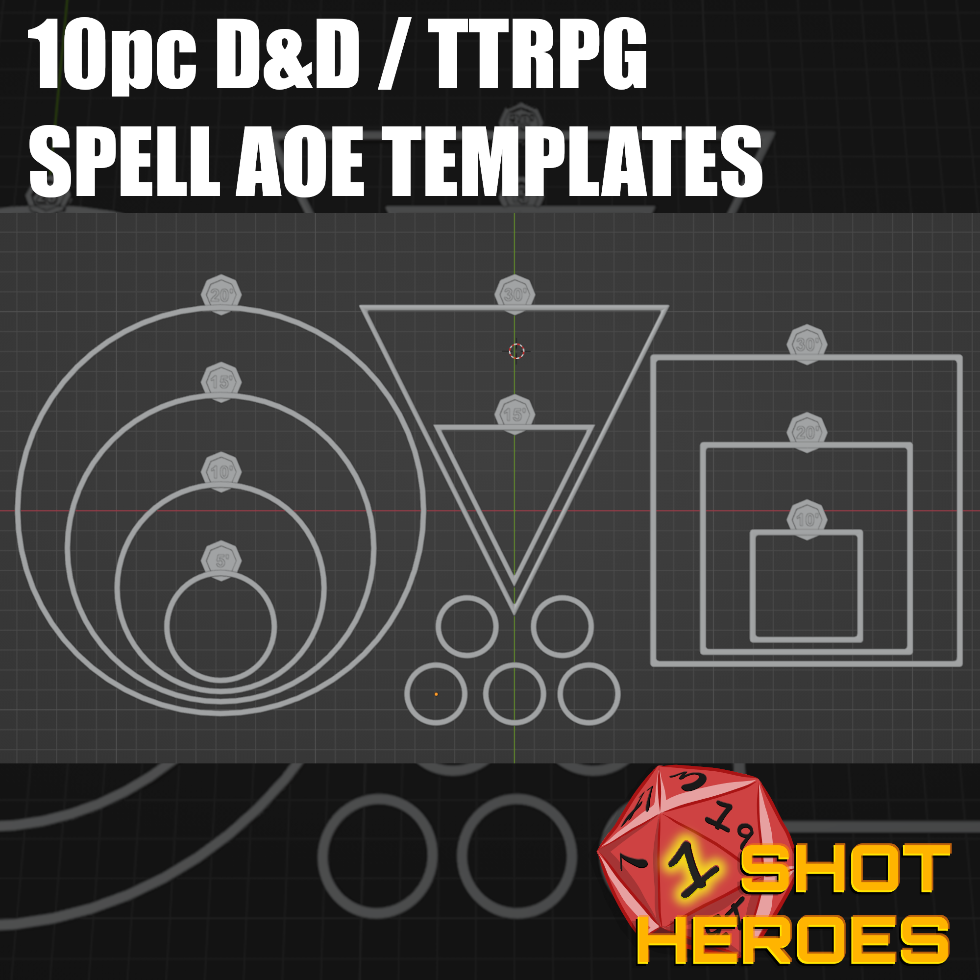 10pc Du0026D Spell AOE Templates And Status Effect Markers Area Of Effect 1ShotHeroes