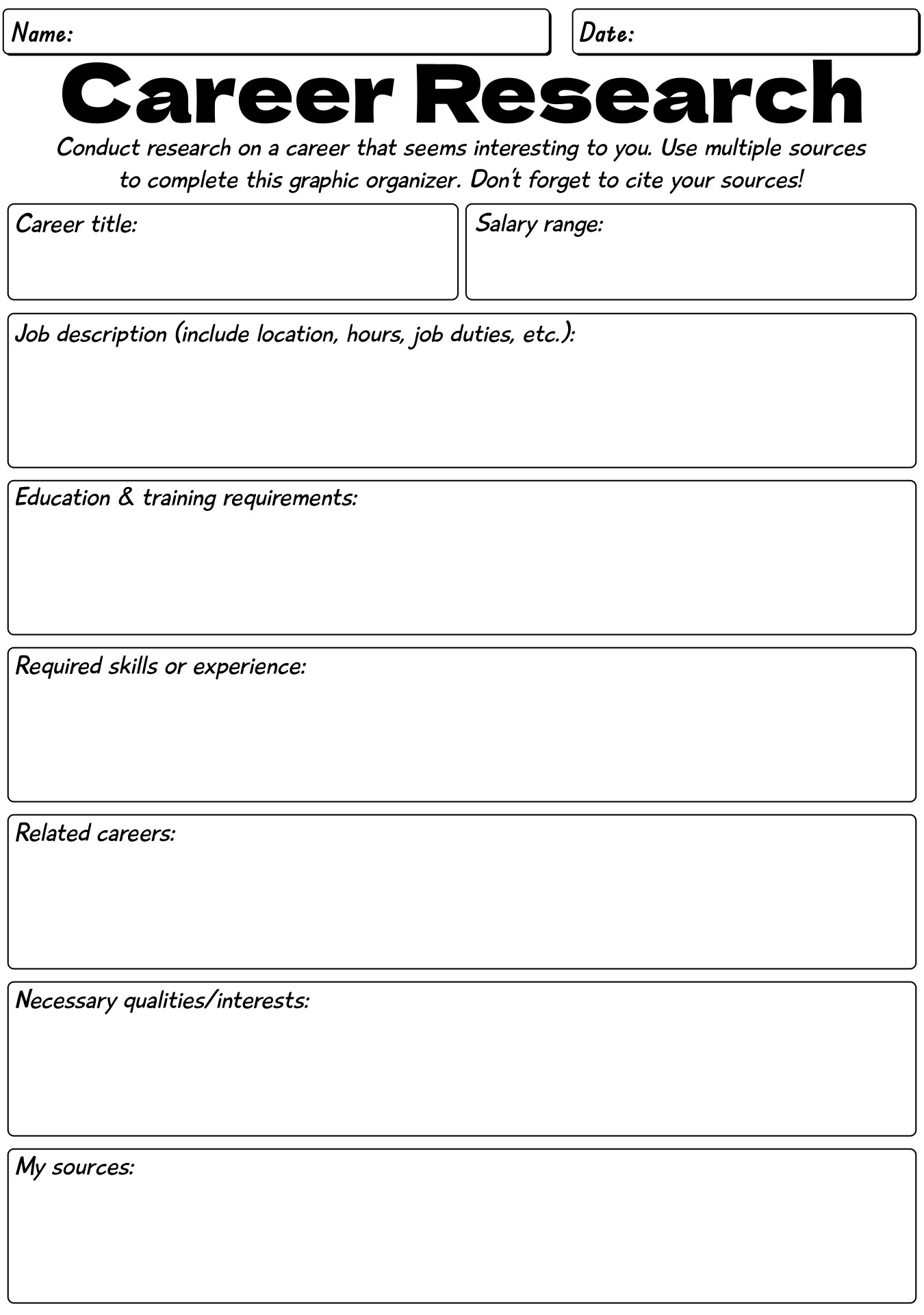 career exploration worksheets printable