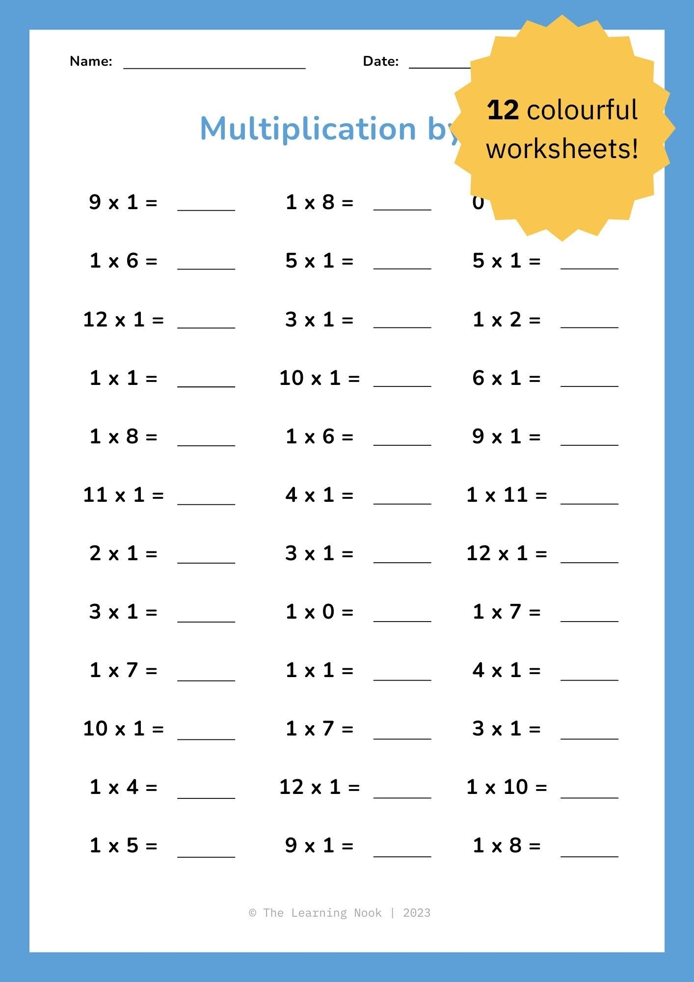 12 Printable Multiplication Worksheets Times Tables Practice 
