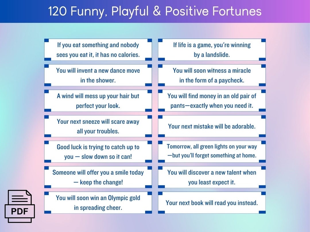 120 Funny Fortune Cookies Messages Digital Download Funny Fortune Cookies Messages Printable Fortune Messages Cute Funny And Uplifting Etsy