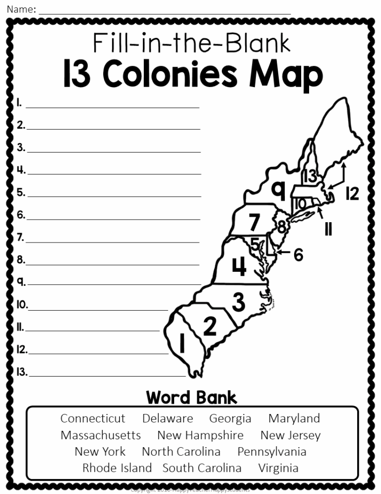 13 Colonies Map Quiz 13 Colonies Map Worksheet Blank 13 Colonies Map U0026 13 Colonies Test Homeschool Made By Teachers