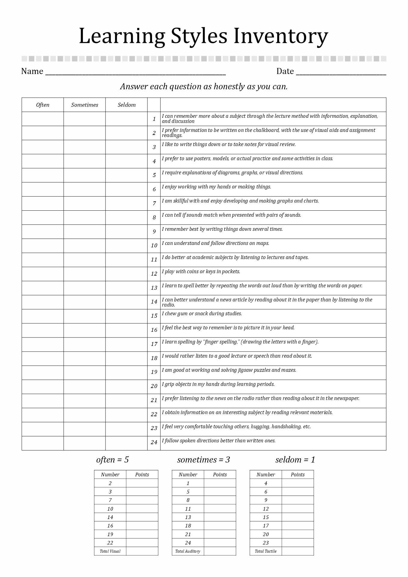13 Learning Styles Inventory Worksheet Free PDF At Worksheeto