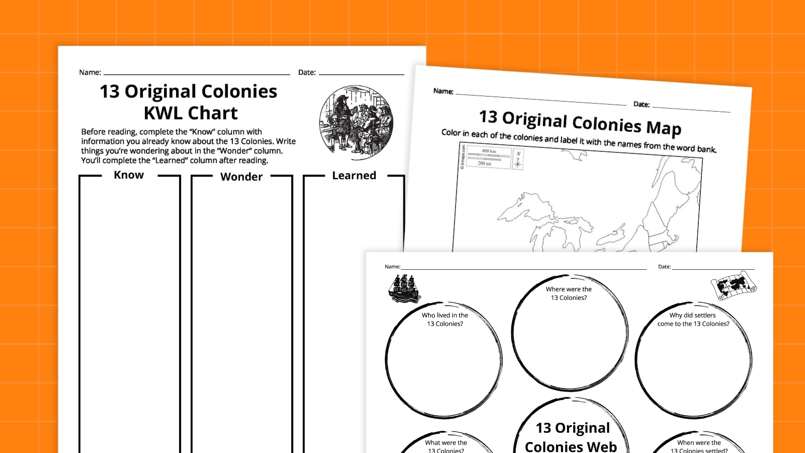 13 colonies printable worksheets