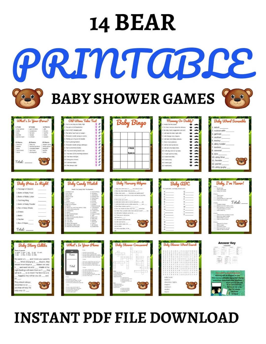 free printable baby shower games with answers