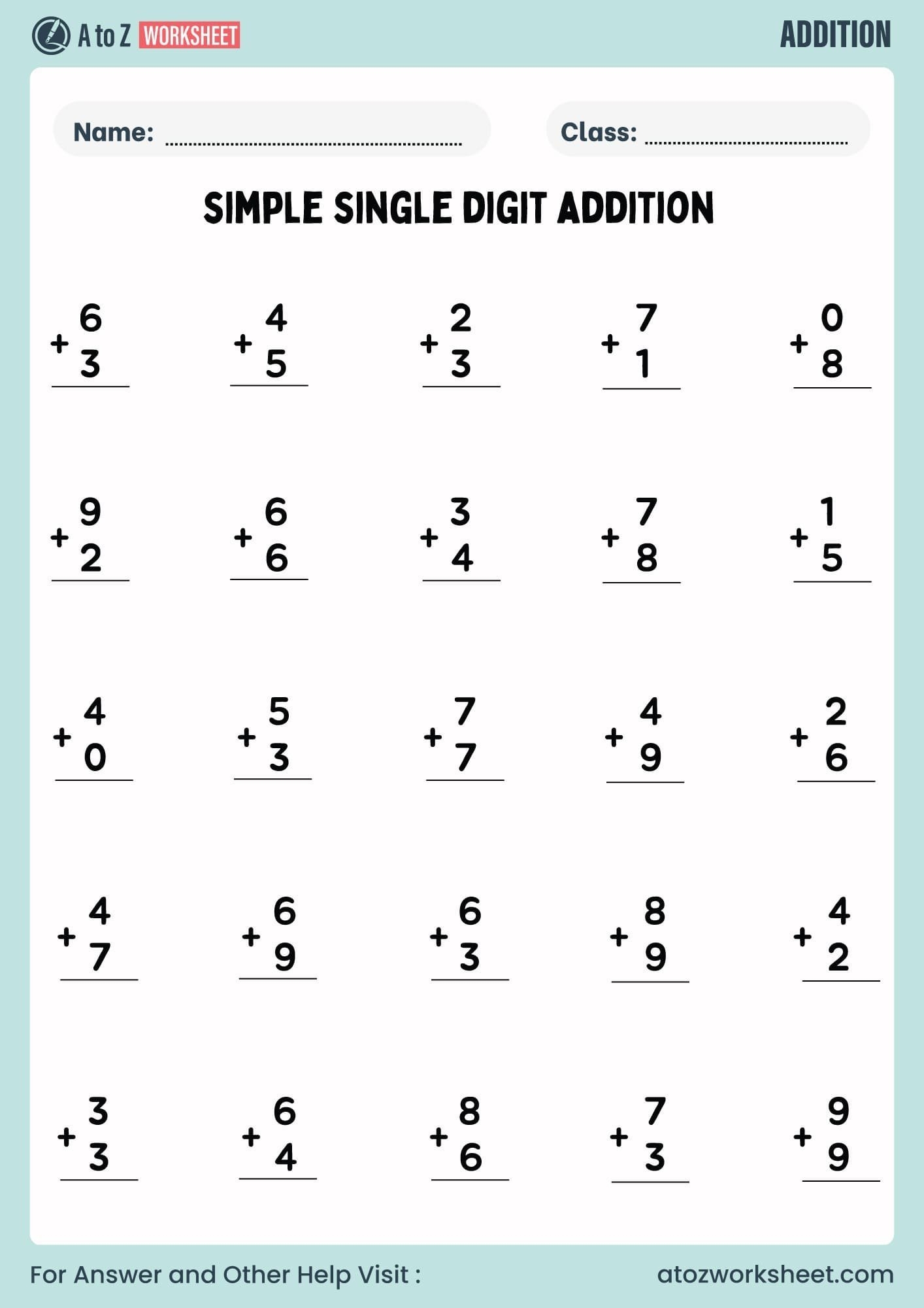 free printable 1 digit addition worksheets