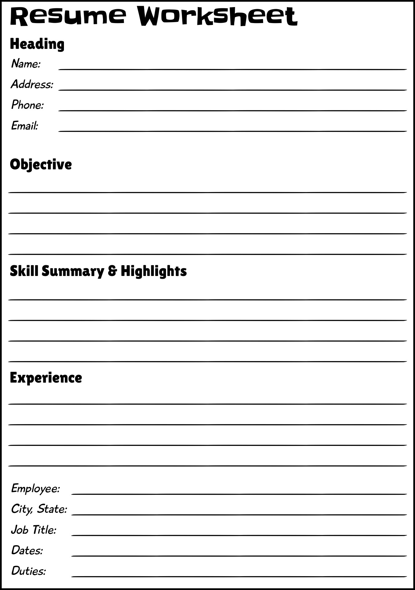 15 Blank Resume Template Worksheet Free PDF At Worksheeto