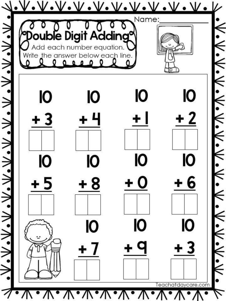 15 Printable Double Digit Addition Worksheets Numbers 11 20 Preschool 2nd Grade Math Etsy