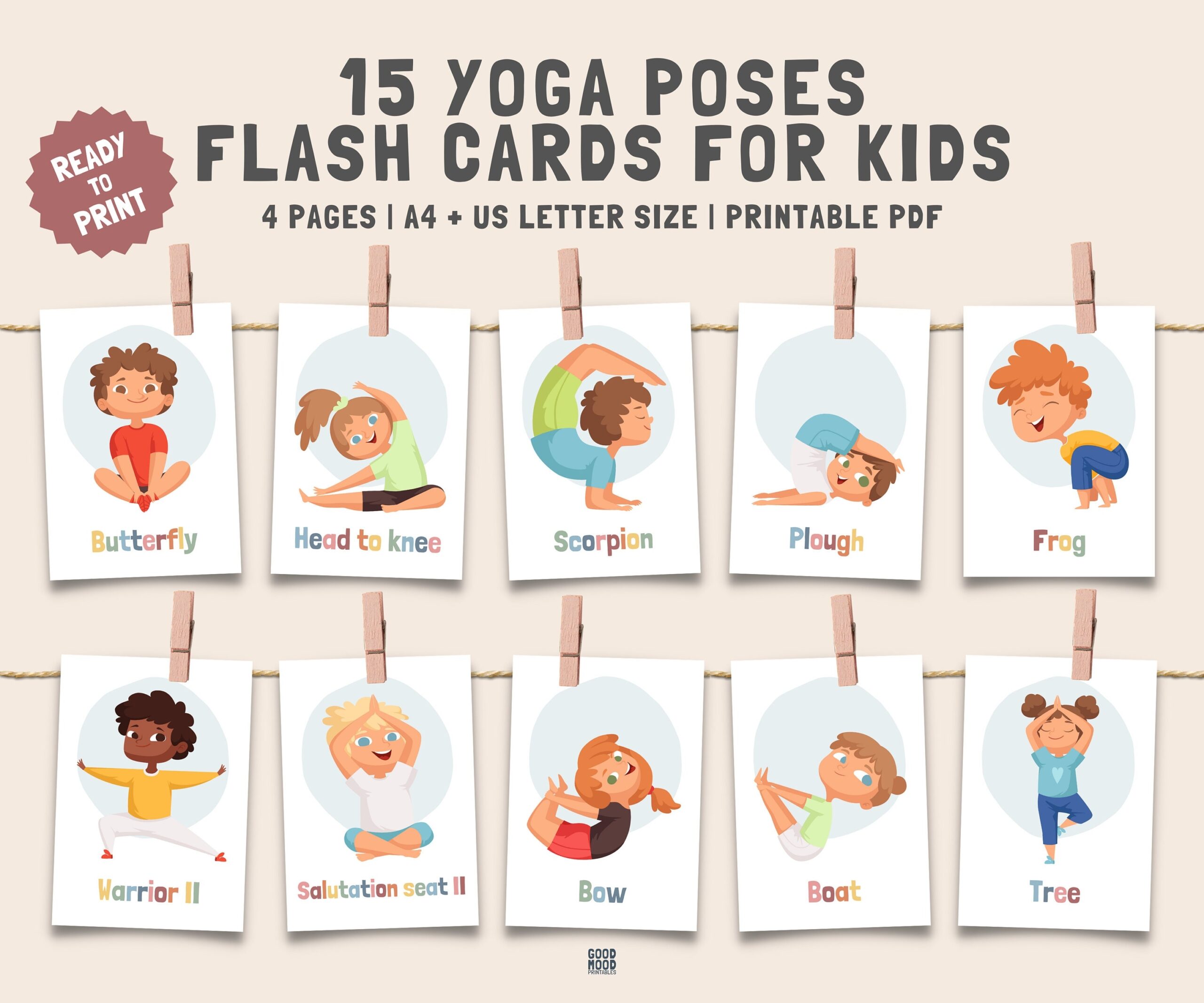 15 Yoga Flash Cards Kids Yoga Cards Childrens Yoga Pose Yoga Worksheets Library