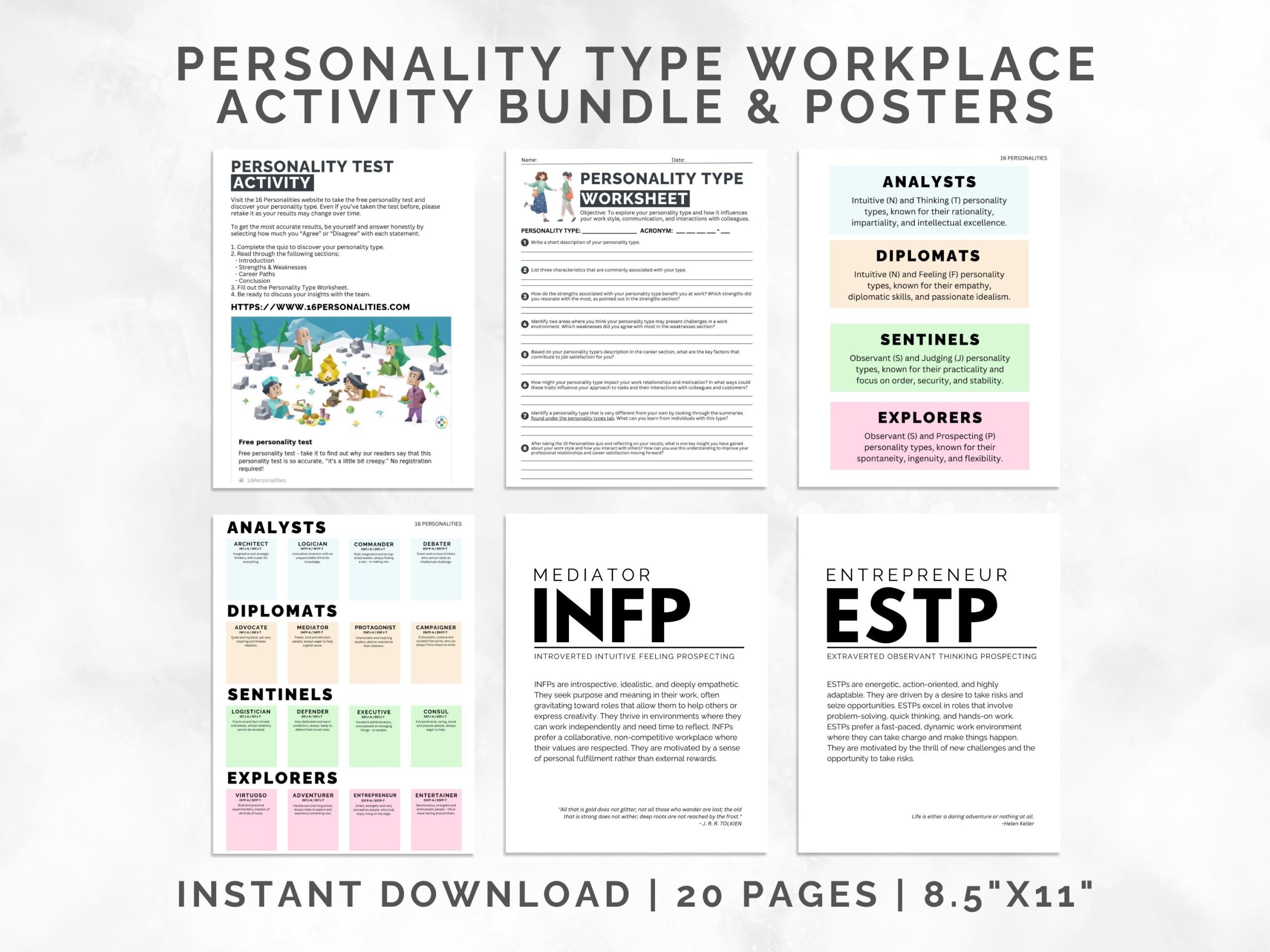 16 Personalities Workplace Activity Worksheet Poster Bundle MBTI 16 Personalities Activity Sheets Team Building Personality Type Test Etsy