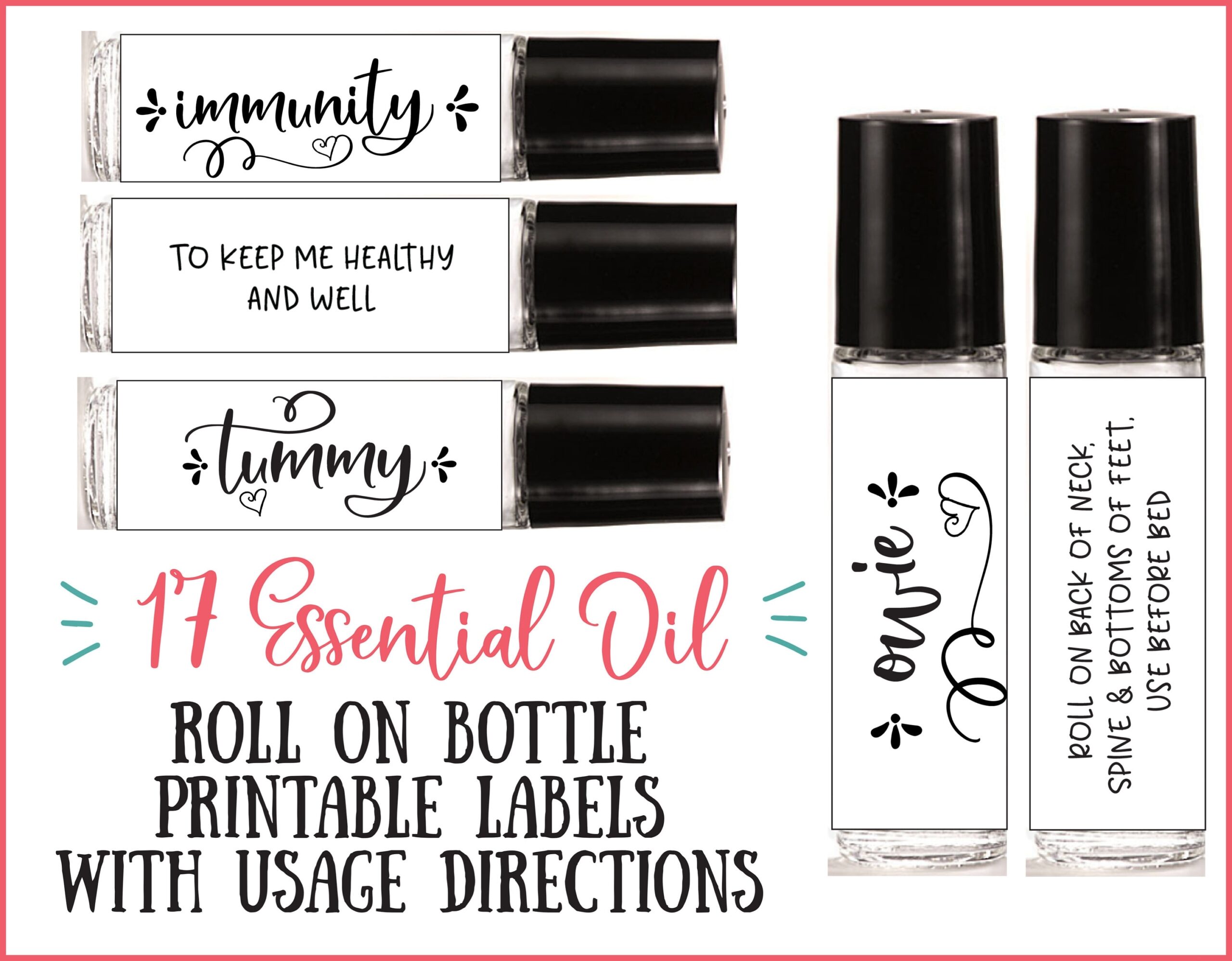 17 Essential Oil Roll on Bottle Printable Recipe Labels 