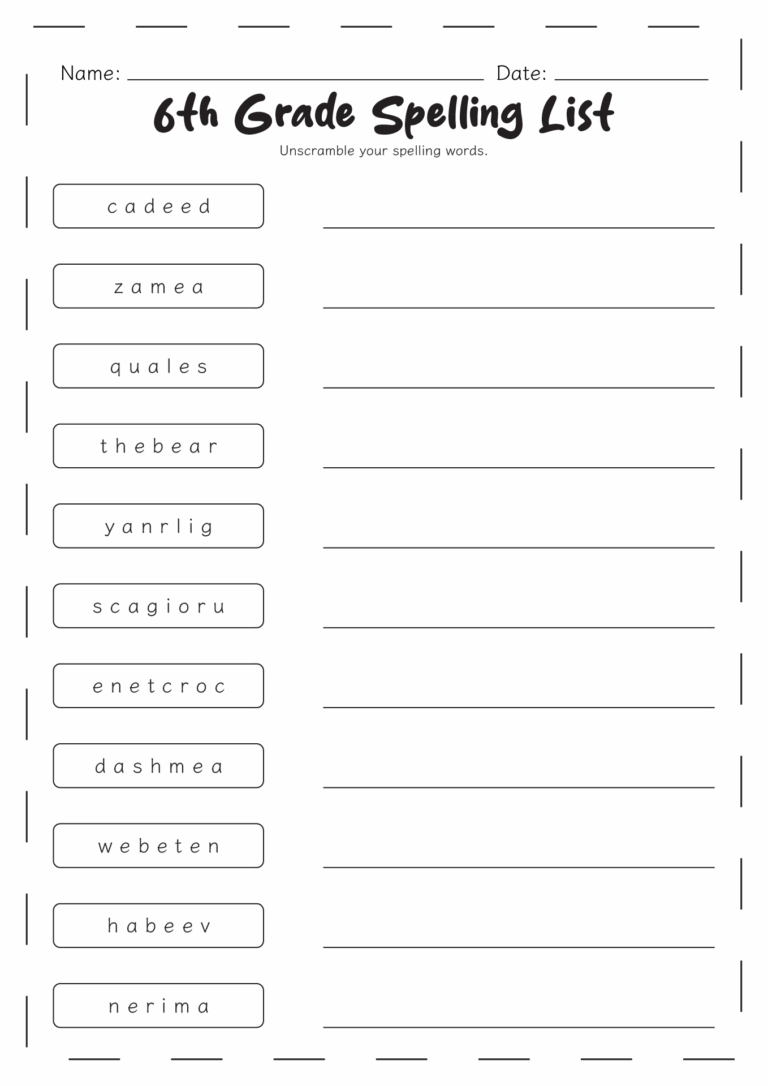 17 Sixth Grade Spelling Words Worksheets Free PDF At Worksheeto