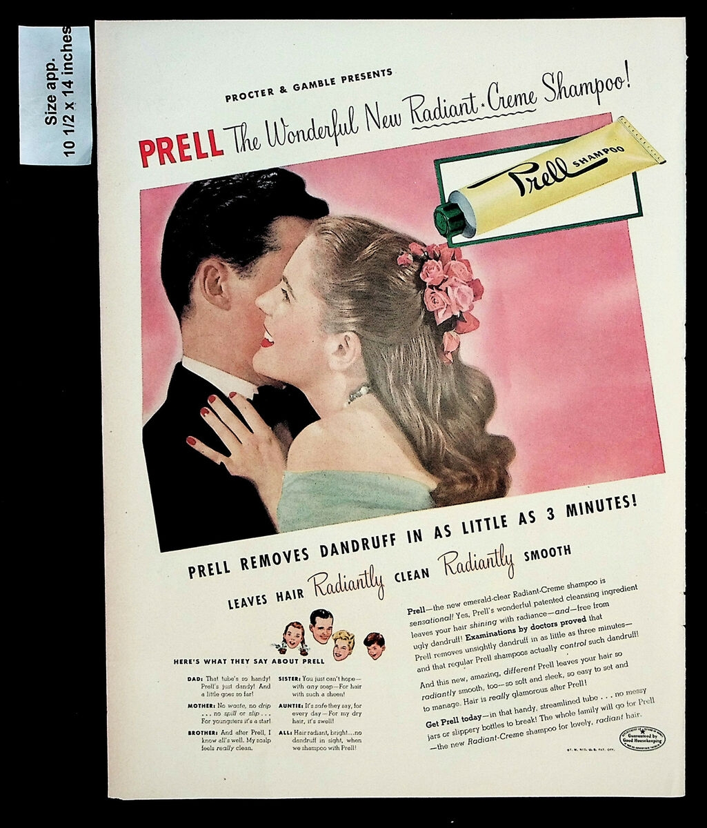 1947 Prell Shampoo Radiant Creme Couple Woman Hair Smooth Vintage Print Ad 30395 1947 Prell Shampoo Radiant Creme Couple Woman Hair Smooth Vintage Print Ad 30395