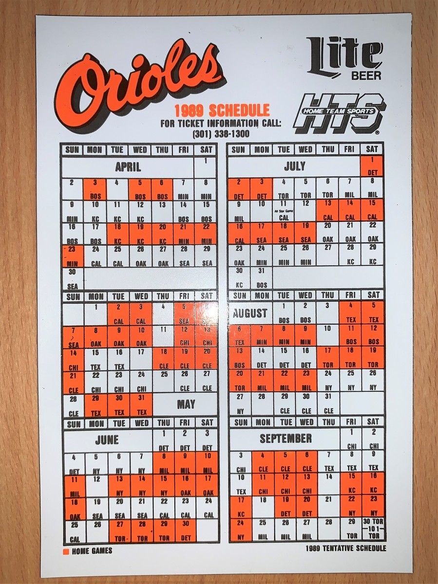 1989 BALTIMORE ORIOLES MLB BASEBALL SCHEDULE MAGNET MILLER LITE BEER U0026 HTS