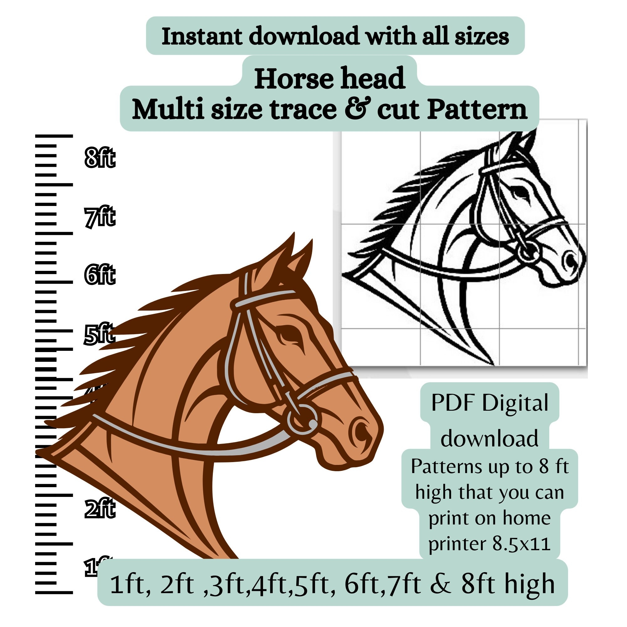 1ft To 5ft 6ft Life Size Horse Head Pattern Ranch Silhouette 
