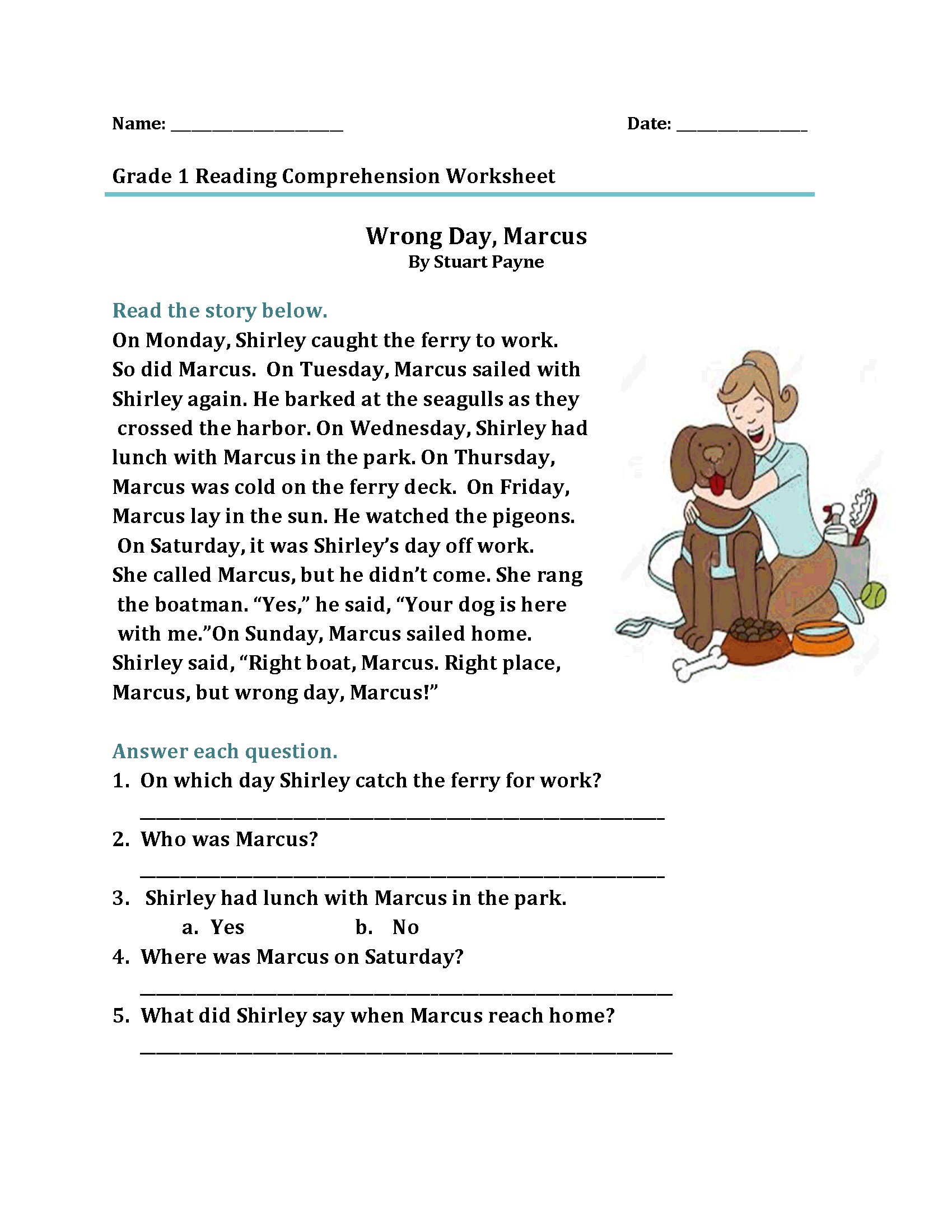 free printable 1st grade reading worksheets