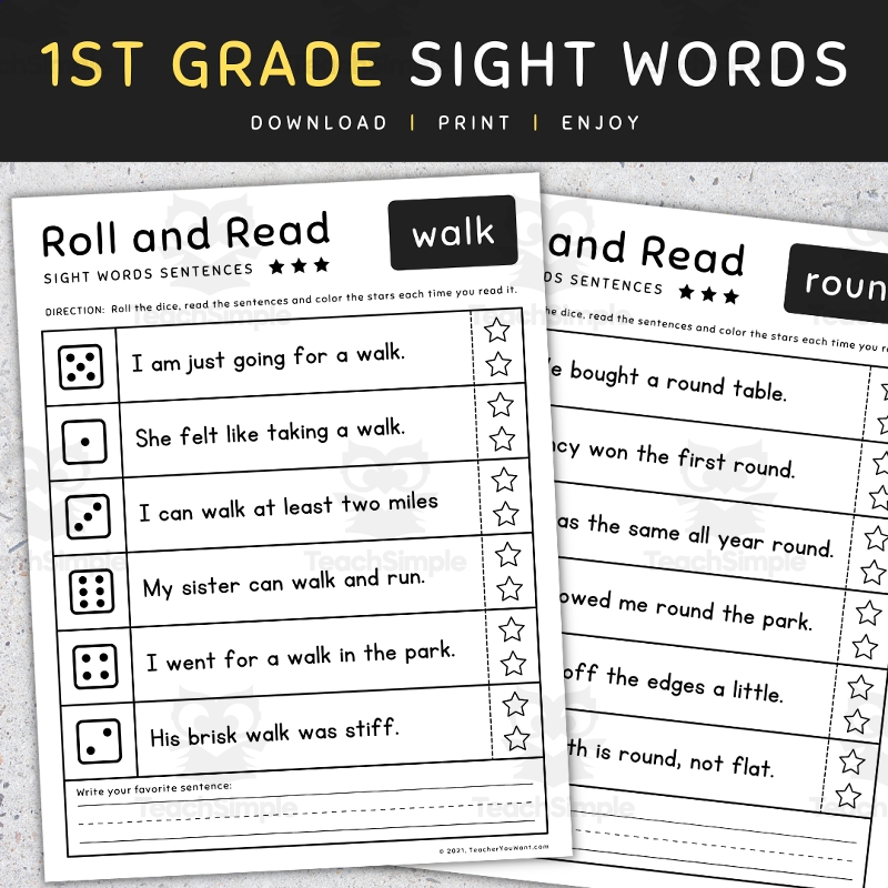 1st Grade Sight Words First Grade Roll And Read Fluency Worksheets SET 3 