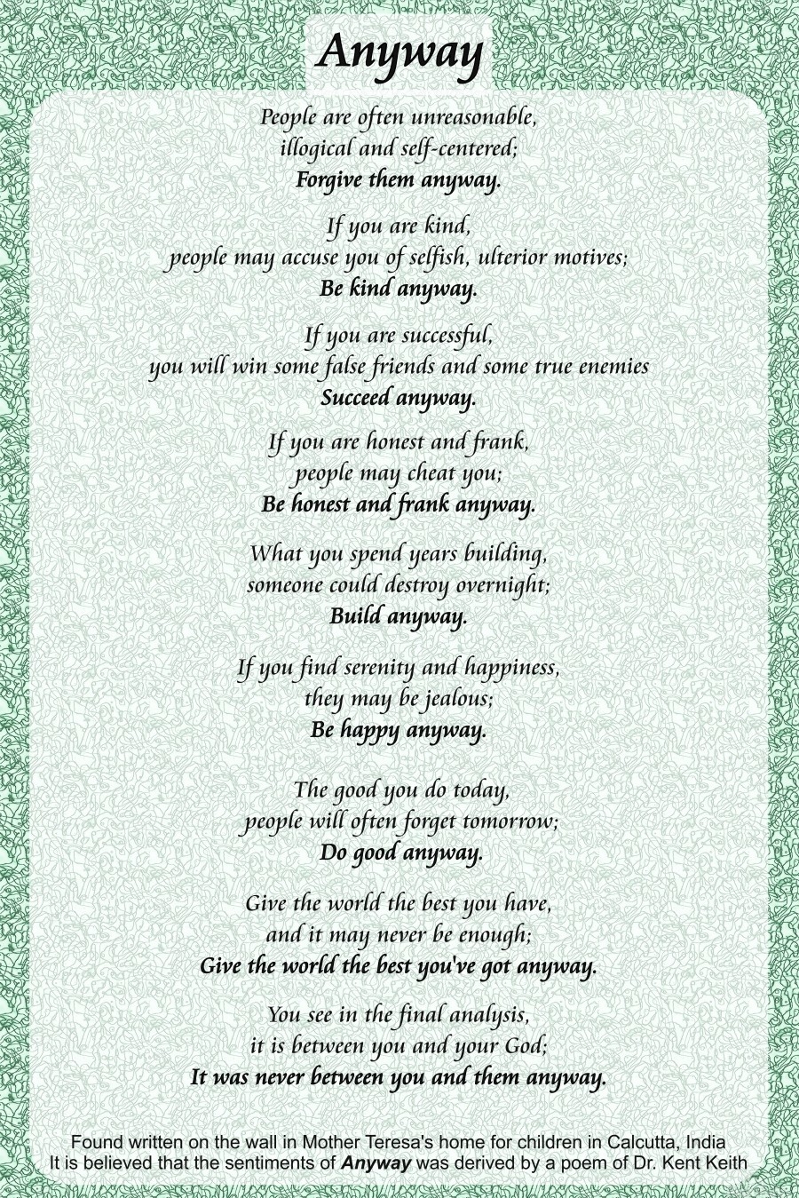 2 Anyway Poem By Daniel M DeAbreu Wall Art