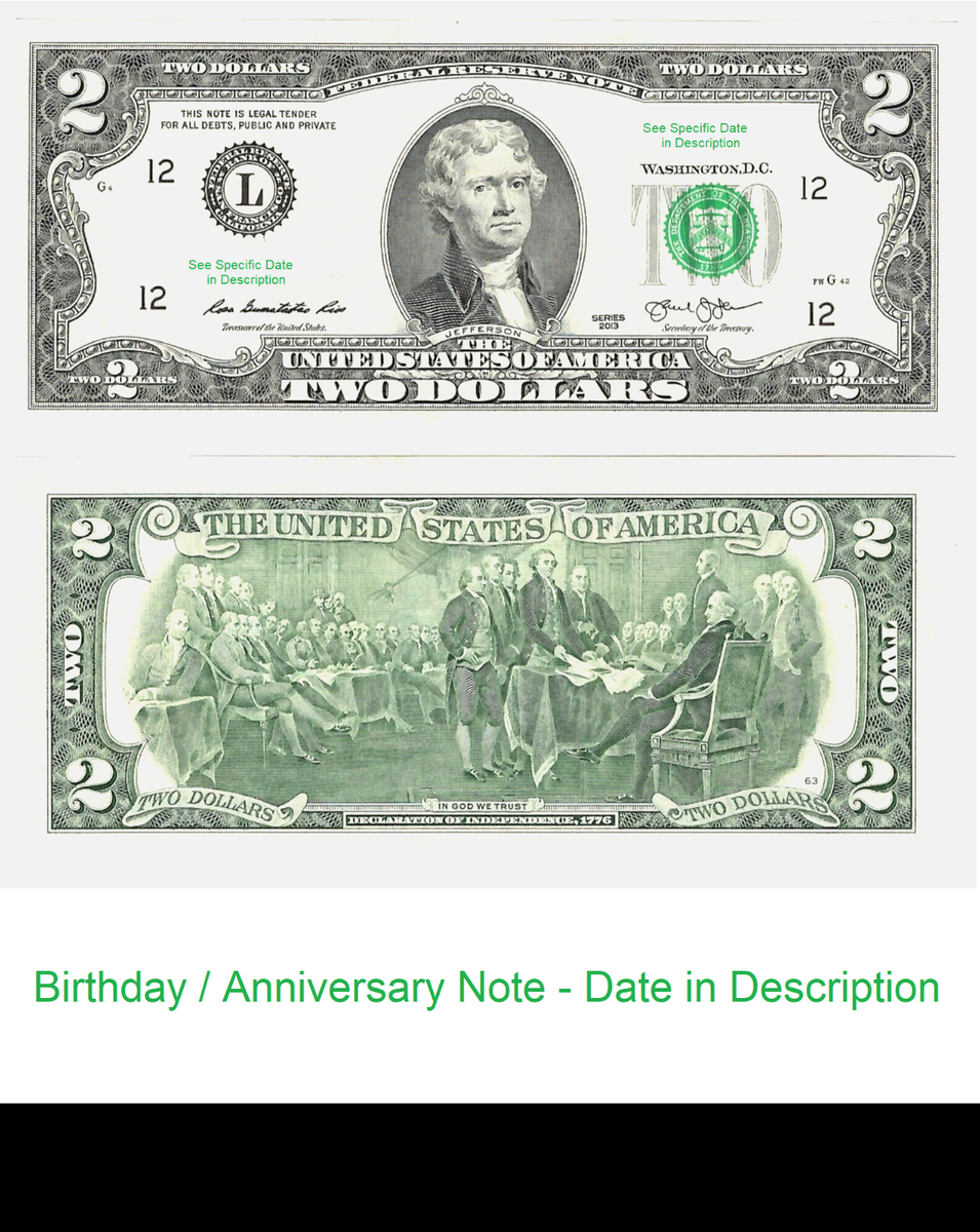  2 Birthday Note Two Dollar Bill 02919401 January 29 1940 Uncirculated