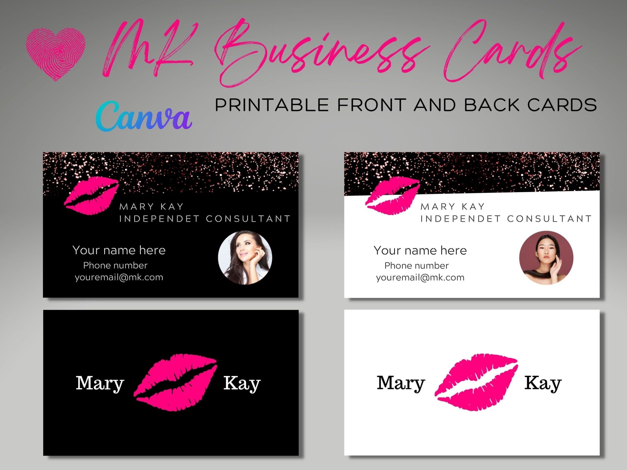 2 Mary Kay Business Cards Edit With Canva Template Beauty Consultant Print Back And Front Black And White Color Etsy