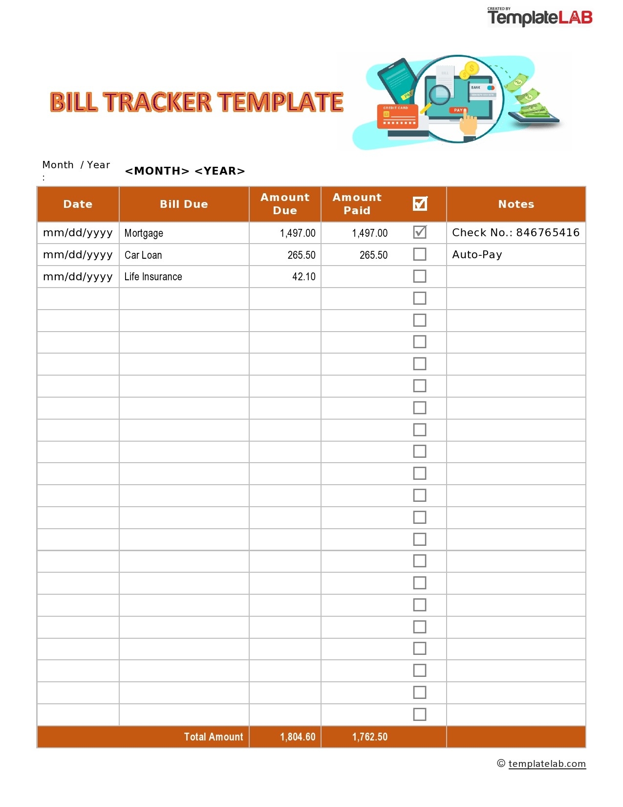 monthly bill organizer printable