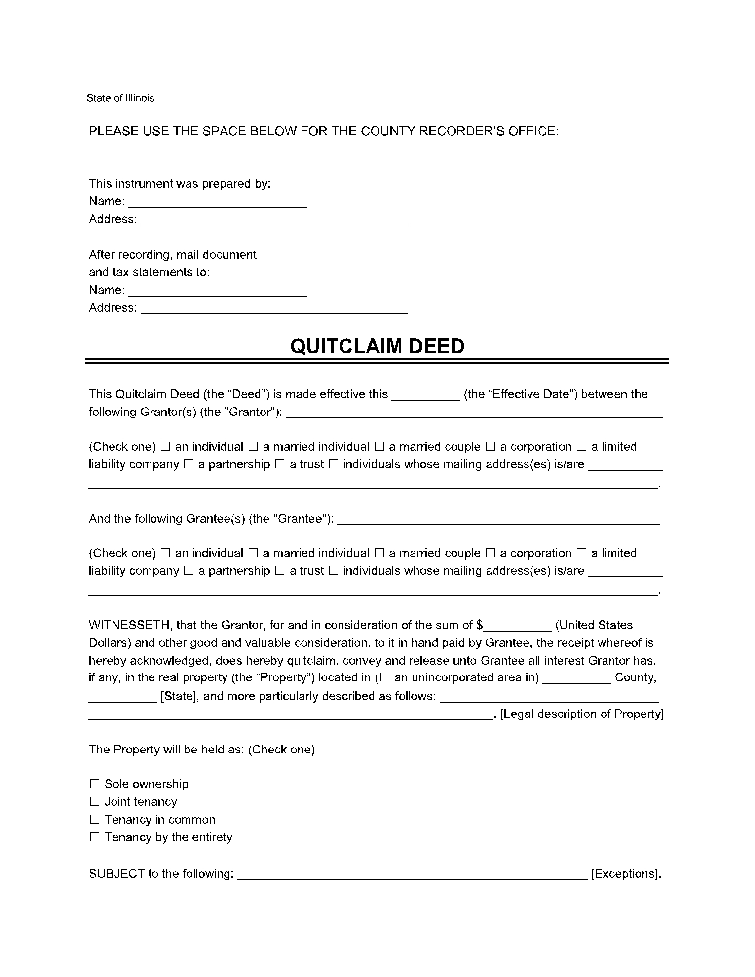 free printable quit claim deed ohio