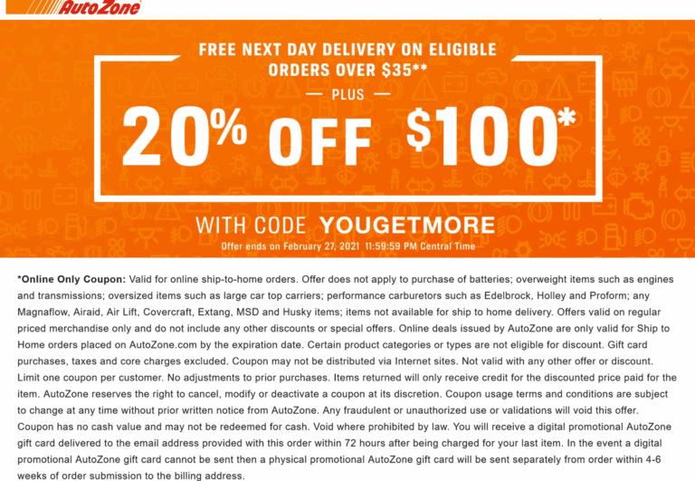 20 Off 100 Online At AutoZone Via Promo Code YOUGETMORE 