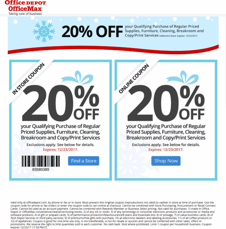 20 Off At OfficeMax U0026 Office Depot Or Online Via Promo Code 