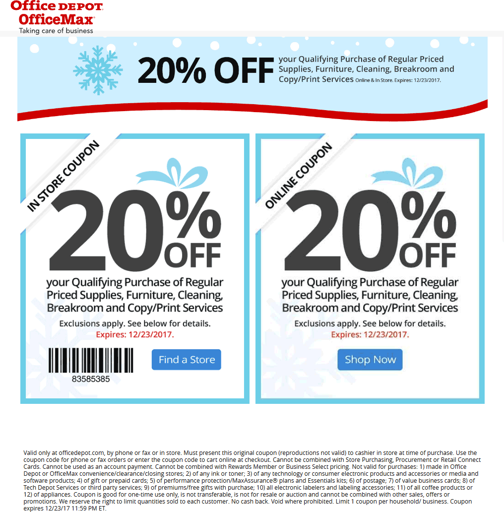 20 Off At OfficeMax U0026 Office Depot Or Online Via Promo Code 