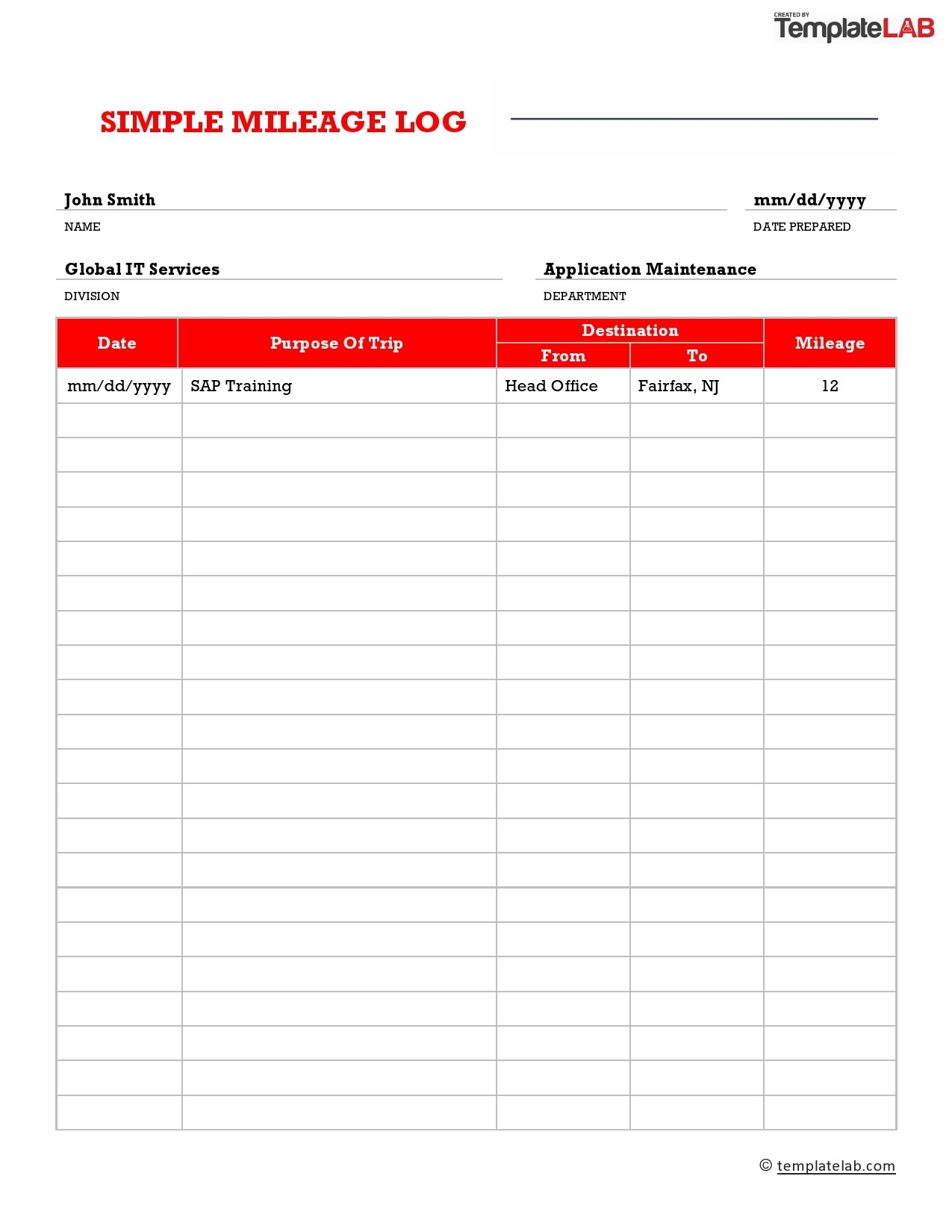 20 Printable Mileage Log Templates Free TemplateLab 20 Printable Mileage Log Templates Free TemplateLab