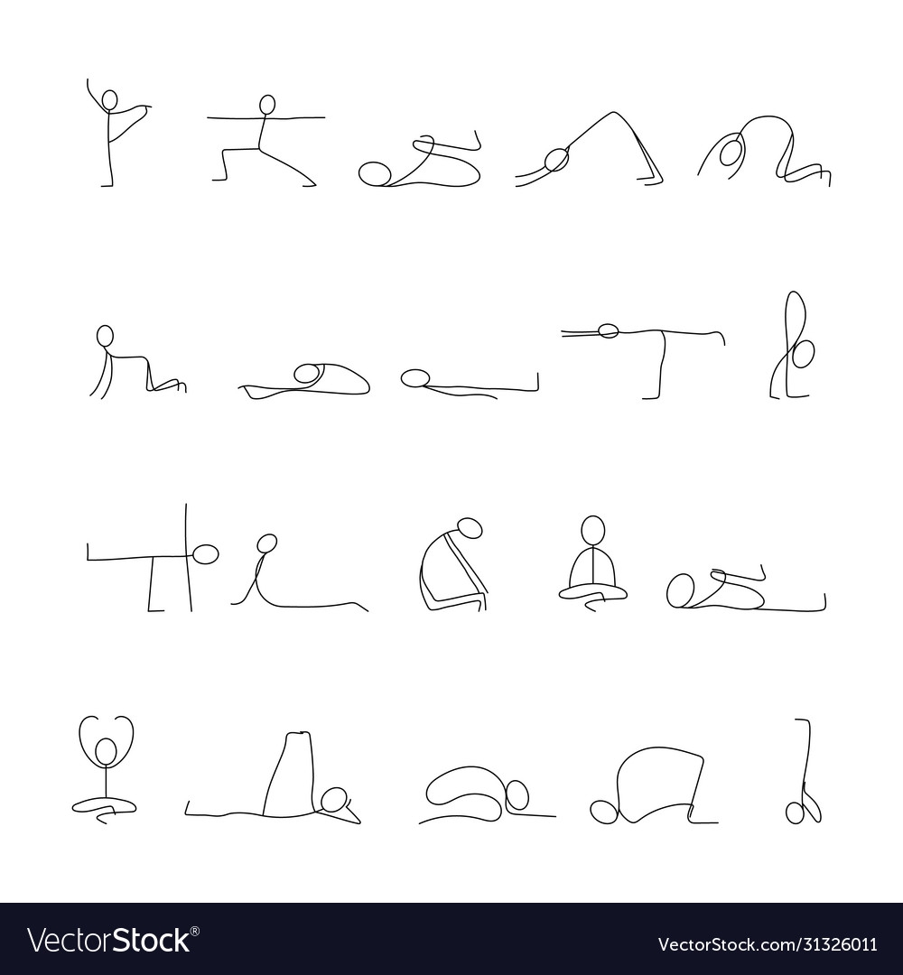 20 Yoga Poses Stick Figures Royalty Free Vector Image