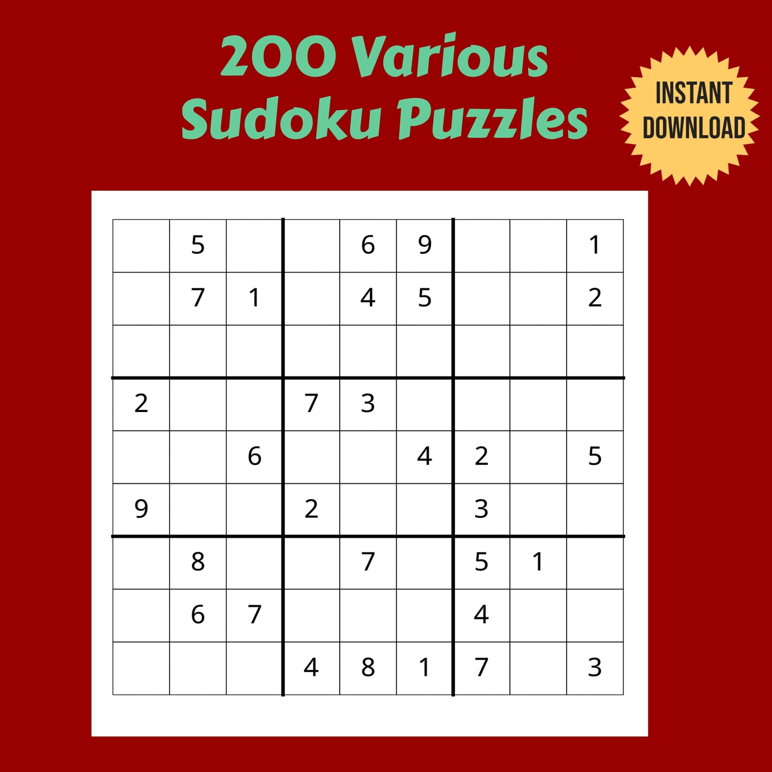 200 Variety Of Printable Sudoku Puzzles Easy Medium And Hard