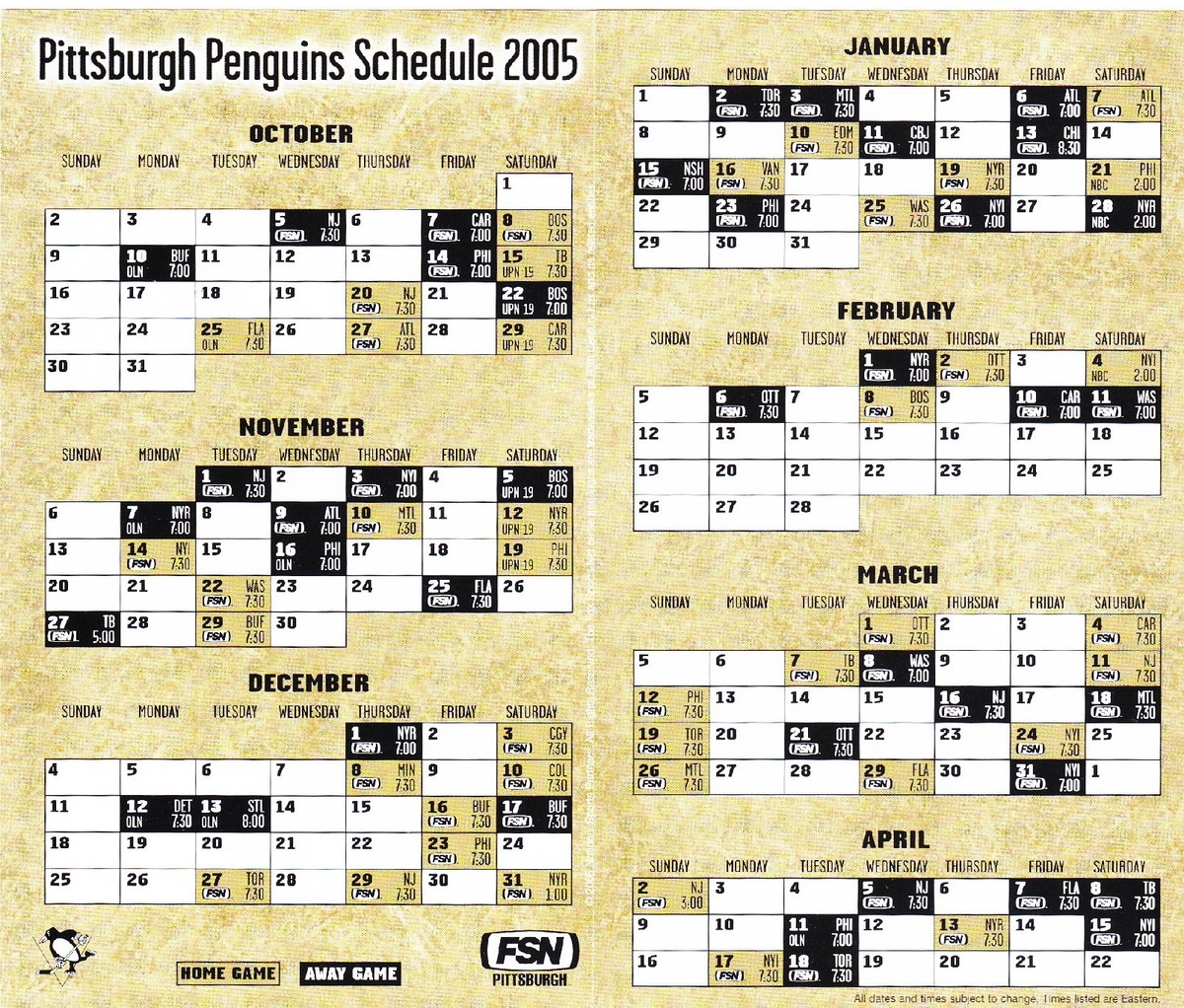 pittsburgh penguins printable schedule