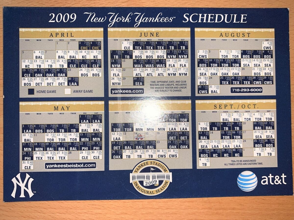 2009 NEW YORK YANKEES MAGNET SCHEDULE SKED ATu0026T