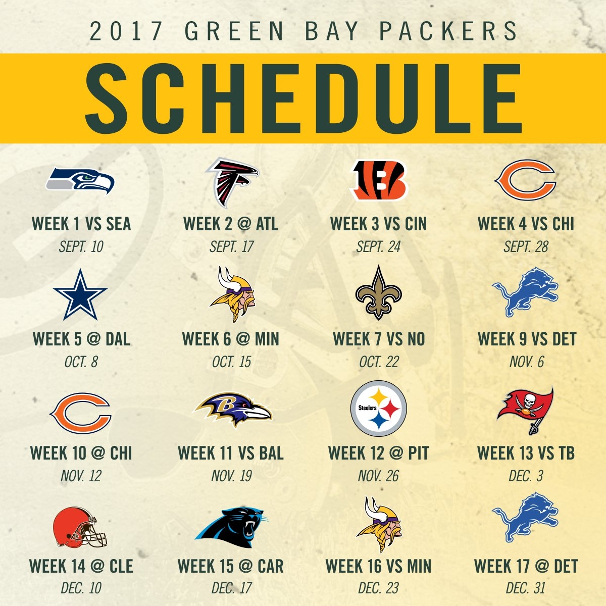 2017 Green Bay Packers Schedule FBSchedules Worksheets Library